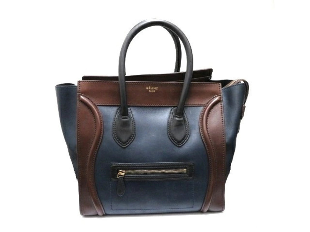 Celine Luggage Tote Shopper Tote Bag Calfskin Black Navy Blue Brown